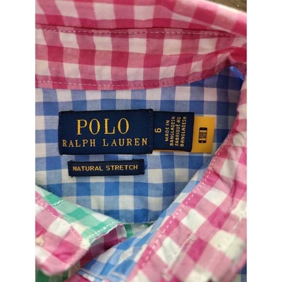 Polo Ralph Lauren Boy's Gingham Colorblock Short-Sleeve Button Down Shirt Size 6 - Picture 5 of 8